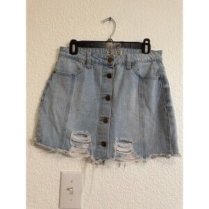 Denim Mini Skirt Women’s Size (8)Light Wash Distressed Button Front